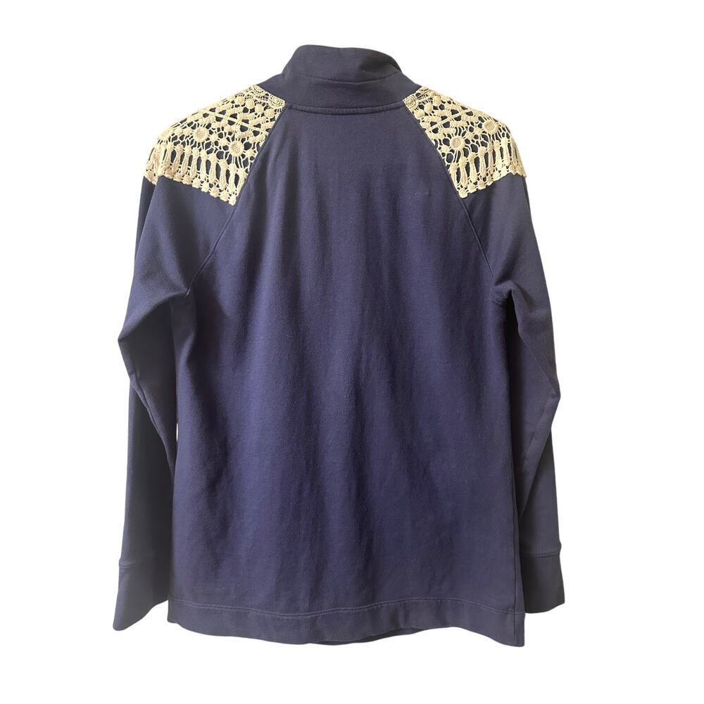 Lilly Pulitzer Skipper Popover Small Navy Blue Crochet Lace Quarter Zip Pullover - Picture 3 of 7